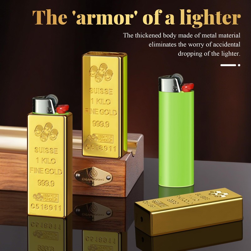 WANBRO Gold Bar Lighter Case, Vintage Metal Lighter Holder Cover
