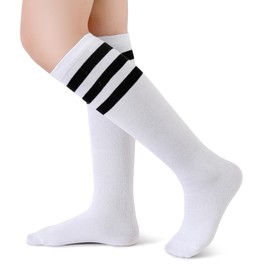 Henwarry Boys Girls Knee High Tube Socks Classical Stripes Cotton Soft Over the Calf Kids Tube Socks (US, Age, 8 Years, 12 Years, A09-Black/White)