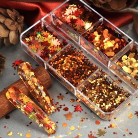 Fall Maple Leaf Nail Sequins Maple Leaves Glitter for Nails Holographic Fall Nail Art Design Supplies 3D Autumn Nail Glitters Flakes Decor