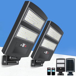 TEXTHELL 7000W Solar Street Lights Outdoor 2 Pack, 5500K Solar Lights Outdoor Waterproof with Motion Sensor,Solar Powered Flood Lights for Parking Lot, Yard, Driveway, Commercial Area Lighting