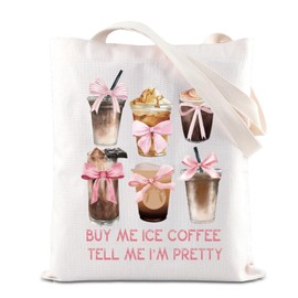 FOTAP Coquette Inspired Gift Buy Me Loaded Tea and Tell Me I’m Pretty Tote Bag Iced Coffee Love Gift Coquette Aesthetic Handbag (COFFEE PRETTY)