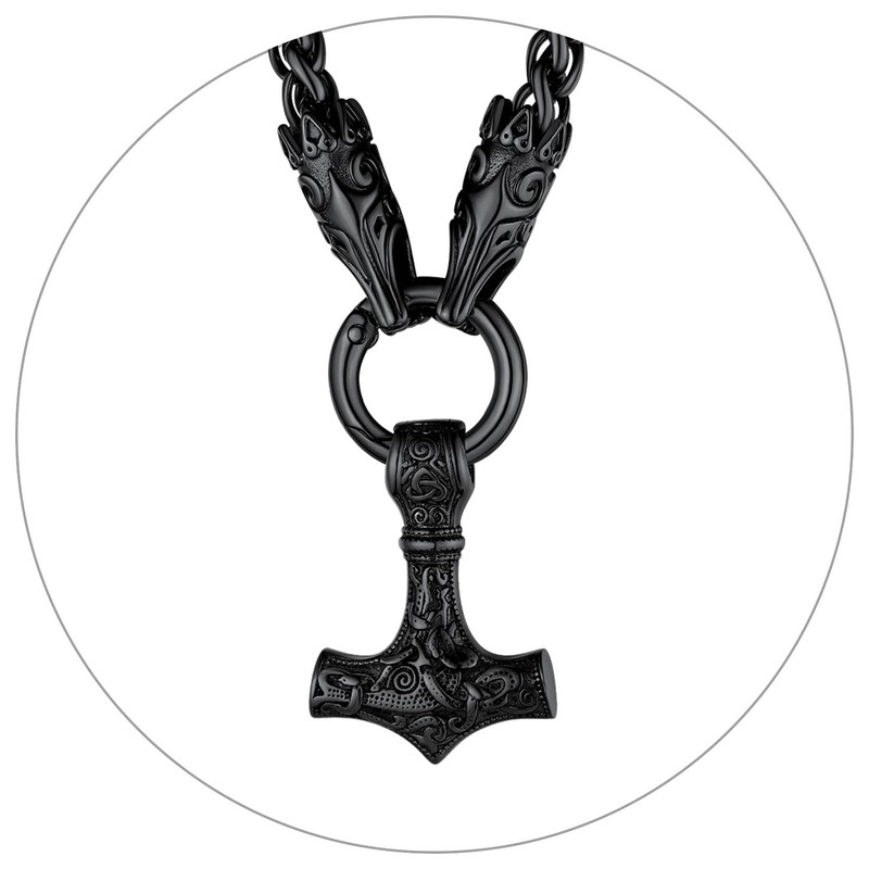 ChainsProMax Thor’s Hammer Pendant Viking Jewelry for Men 28inch Black
