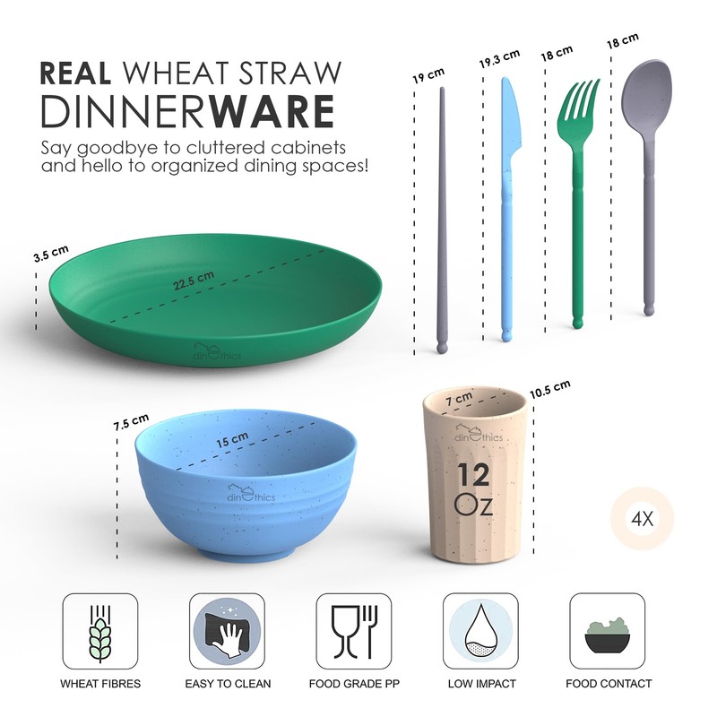 Wheatstraw Dinnerware Set for 4 - Camping Dishes & Utensils