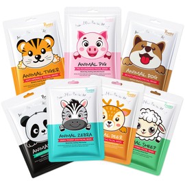 Erinde 7 Pack Animal Character Sheet Masks, Face Masks for Kids Teens Skin Care, Girls Night Skincare Spa Party, Birthday Gifts for Women Men