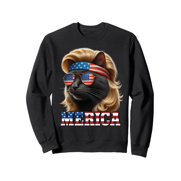 Black Cat Wearing Blonde Wig Mullet 4th Of July Funny