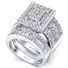 Pophylis Platinum Over Sterling Silver Big Womens Bridal Rings Set