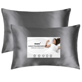 Satin Pillow Cases 2 Pack - Dark Gray Pillowcase for Hair and Skin Standard Size with Envelope Closure, 50 x 75 cm