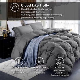 Luxurious Goose Down Feather Fiber Comforter Palatial King Size All-Season Duvet Insert, Premium Baffle Box, 120 X 98 INCHES, 100% Egyptian Cotton Cover, 95 oz Fluffy Fill Weight - Gray Pinch Pleat