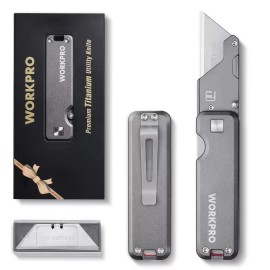 WORKPRO Premium Titanium Utility Knife CNC Unibody w/10 Extra Blades Lightweight