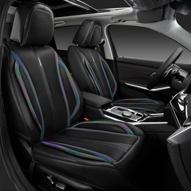 CAR PASS Nappa Leather Seat Covers Front Seats Only, Waterproof Faux Leather car Seat Cover 2 Piece Cushions Protector Universal Fit for SUV Truck Automotive Vehicle, Chameleon Iridescent Reflective