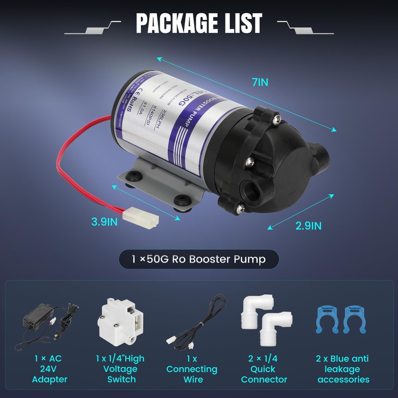 2025 New 50G Reverse Osmosis Booster Pump Kit,Equipped with a