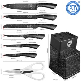 XYJ Knife Block Set, Stainless Steel Kitchen Knives Set with Holder, Professional Japanese Chef Knife Set, Steak Knives, Carving Slicing Paring Bread Knife, Black