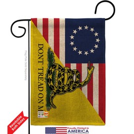 Americana Home & Garden GS140724-DB-03 Betsy Ross Don't Tread On Me Burlap Historic Impressions Decorative Vertical 13" x 18.5" Double Sided Flag Set Metal Fansy Wall Bracket Hardware