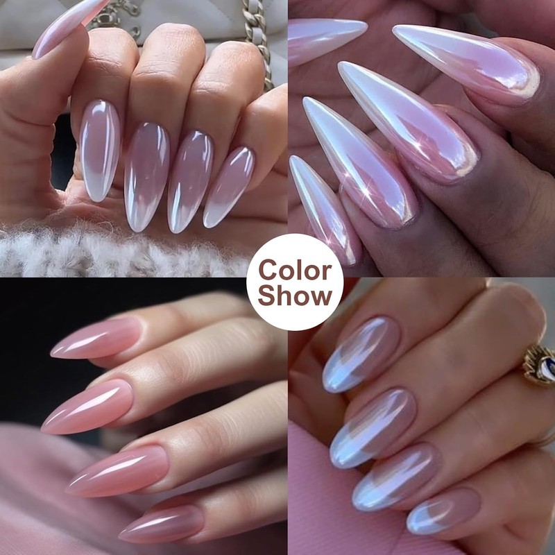 Blanco Perla Polvo Uñas Polvo Brillo Cromo Efecto Espejo Uñas
