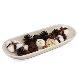 LIN CHUAN Large Decorative Bowl for Home Decor - Long Dough Bowl with Anti Slip Base for Table Centerpieces - Beige Minimalist Design Dough Decor Bowl for Coffee Table, Dining Table Centerpiece