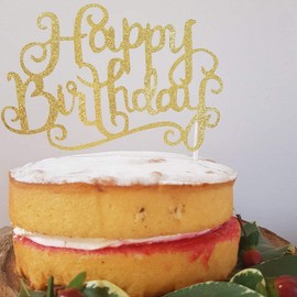 Flairs New York Happy Birthday Decorations Cake Toppers Party Props (Pack of 1 Cake Topper, Gold Glitter Happy Birthday)