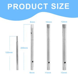 Pavlleen Tube Socket Spanner Set 4-Piece 8 x 9/10 x 11/12 x 13 mm with Rotary Mandrel and Rotary Bar Tool Steel for Tap Mounting Seamless Hollow Shaft Double Plug for Hex Nuts and Undersink ZYT186