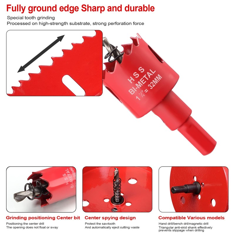 32mm Hole Saws Cutter, HSS Bi-Metal Drill Bit for Wood,