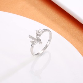 925 Sterling Silver Cactus Plant Ring Adjustable Cute Jewelry Gifts for Women