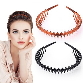 2 Pcs Plastic Tooth Headband for Women Girls, Black Wavy Hair Band Alice Bands Adult Women's Tooth Comb Headbands, Multi-Style Flexible Hair Accessories