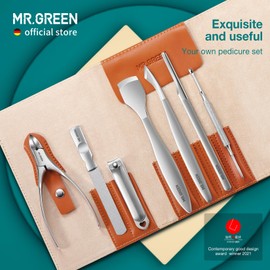 MR.GREEN Pedicure Knife Set Professional Ingrown Toenail Clippers Foot Care Tools Stainless Steel Nail Cuticle Nippers Remover Kits (7 Pcs Set Contain Nail Clipper)