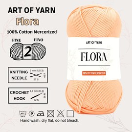 Art of Yarn 100% Cotton Mercerized Yarn Fine, Soft, Fino 2 for Crochet, Knitting, Baby Blankets, and Crafts 50g (1.76 oz), 169m (185 Yards), Perfect for Amigurumi Knitting, 1 Skein-96322