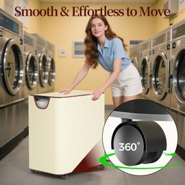 LAMU 160L Laundry Basket with Wheels, Rolling Laundry hamper with Lid and 3 Removable Laundry Bag, Beige Large Capacity 3 Section Dirty Clothes Hampers for Laundry Room, Bedroom, Bathroom, Dorm
