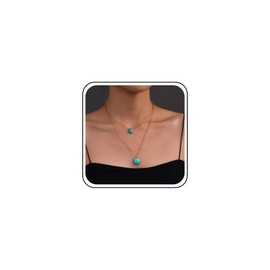 Ximdble Vintage Layered Turquoise Pendant Necklace Oval Turquoise Choker Necklace Blue Teardrop Stone Choker Necklace Blue Stone Bead Necklace for Women