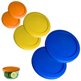 1, 2 & 4 Cup Orange, Blue, Red Replacement Lids/Covers for Pyrex, Anchor Hocking & KlareWare Storage Bowls *Lids Only Glass Container Not Included* (9 Pack *Three of Each Size*)