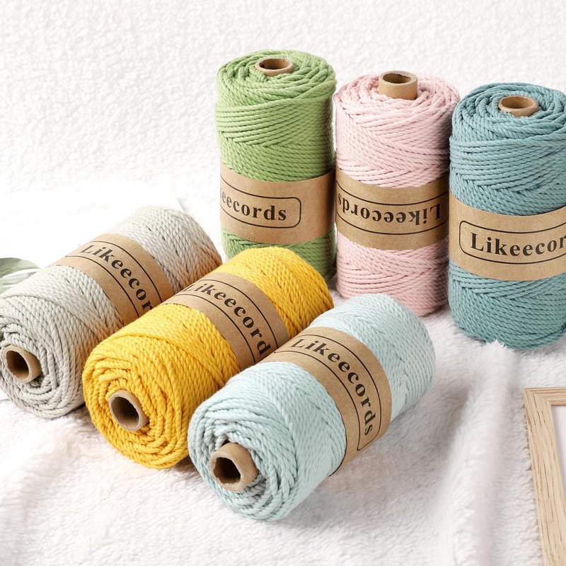 Likeecords Cotton Macrame Cord 3mm x 100m, 3 Strand Twisted,