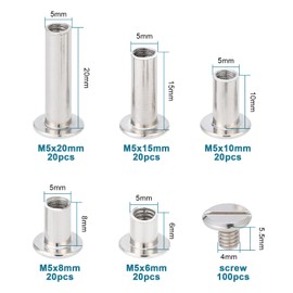 HSeaMall 100 Set Chicago Screws Binding Screws 5 Sizes Round Flat Head Stud Screw Posts Nail For DIY Leather Decoration Bookbinding