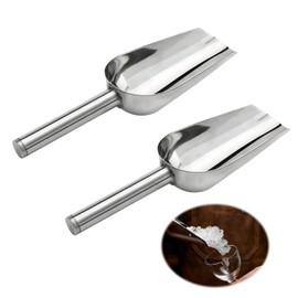 MUYAPAY Pack of 2 Flour Scoop, Stainless Steel Food Scoop, Thick Ice Scoop, Non-Magnetic Ice Cube Scoop, Weighing Scoop, for Kitchen, Bar, Wedding, Buffet, Dishwasher Safe, Silver
