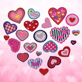 THATSRAD Pack of 22 iron-on patches, heart appliqué, iron-on patches, heart iron-on patches, embroidered iron-on patches, heart-shaped appliqué for ironing on clothing