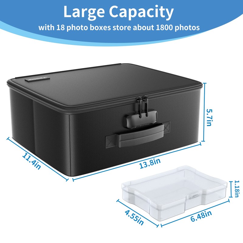 Fireproof Safe Photo Storage Box with 18 Inner 4" x