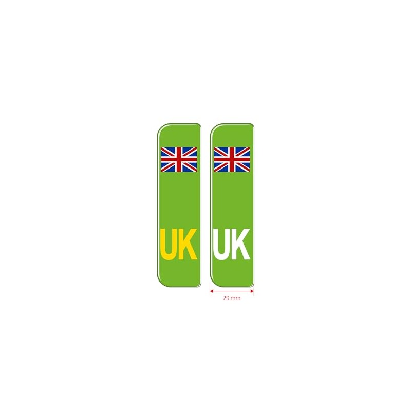 Slimline Domed Union Jack UK Vehicle Number Plate Stickers, Green,