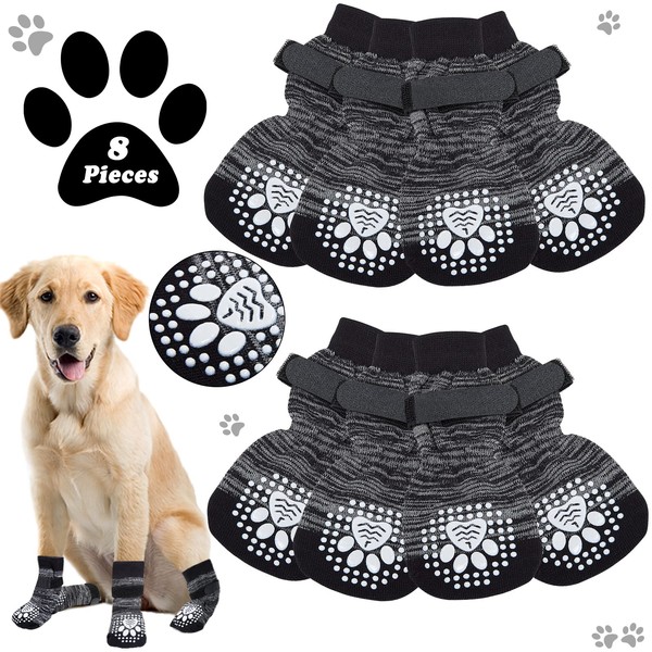 4 Pairs of Non-Slip Dog Socks with Rubber Pads for Small Medium Large Dogs Protects Pet Paws and Indoor Floors (L)