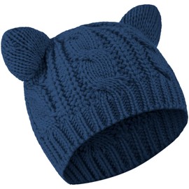 SATINIOR Cute Cat Ear Beanie Hat Cat Knitted Hat Winter Cable Knit for Women(Blue)