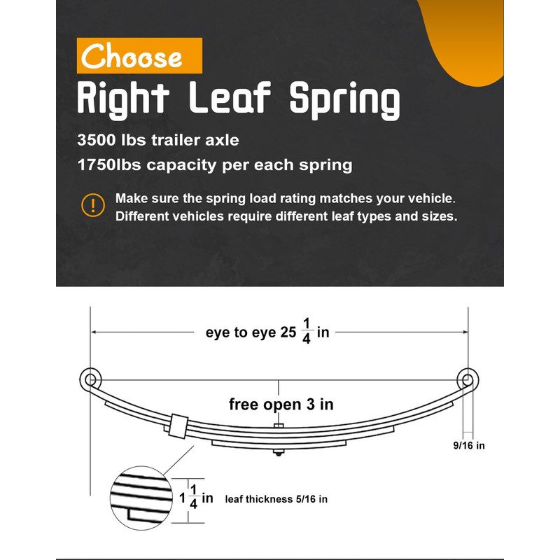 Autoholic Trailer Leaf Spring Kit 3500lb Single Trailer Axle 4