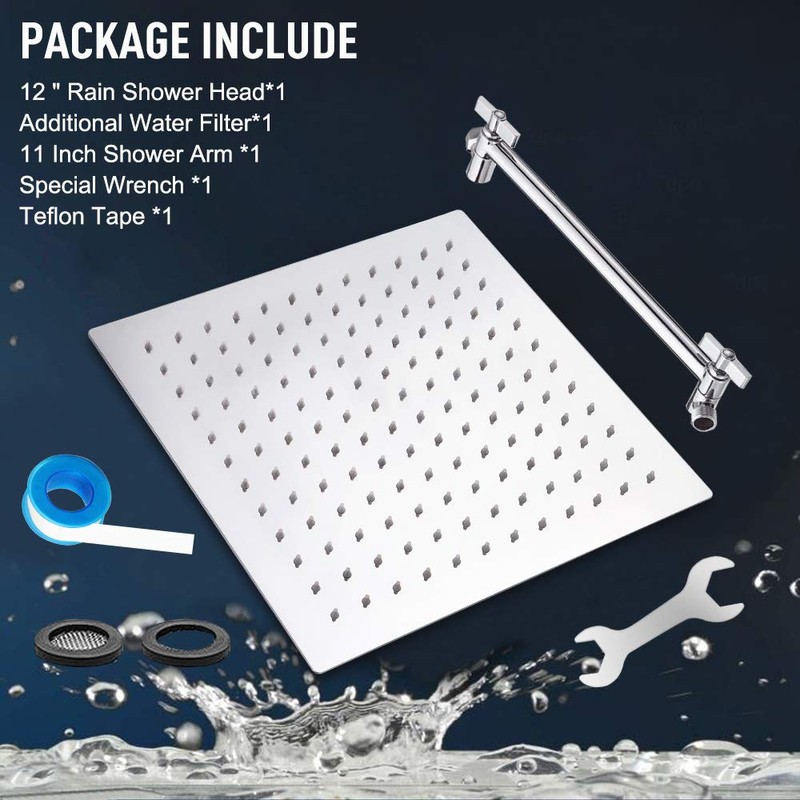 HarJue High Pressure Large Stainless Steel Square Rain ShowerHead With