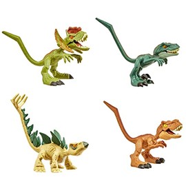 Jurassic World Bendy Biters Mini Figure 4-Pack - Stegosaurus, Velociraptor, Tyrannosaurus Rex & Dilophosaurus