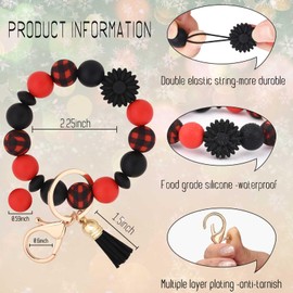 BAOSIWA Silicone Beaded Keychain Wristlet Key Ring Bracelet Red Black Plaid Car Key Chain Holder for Women Girls