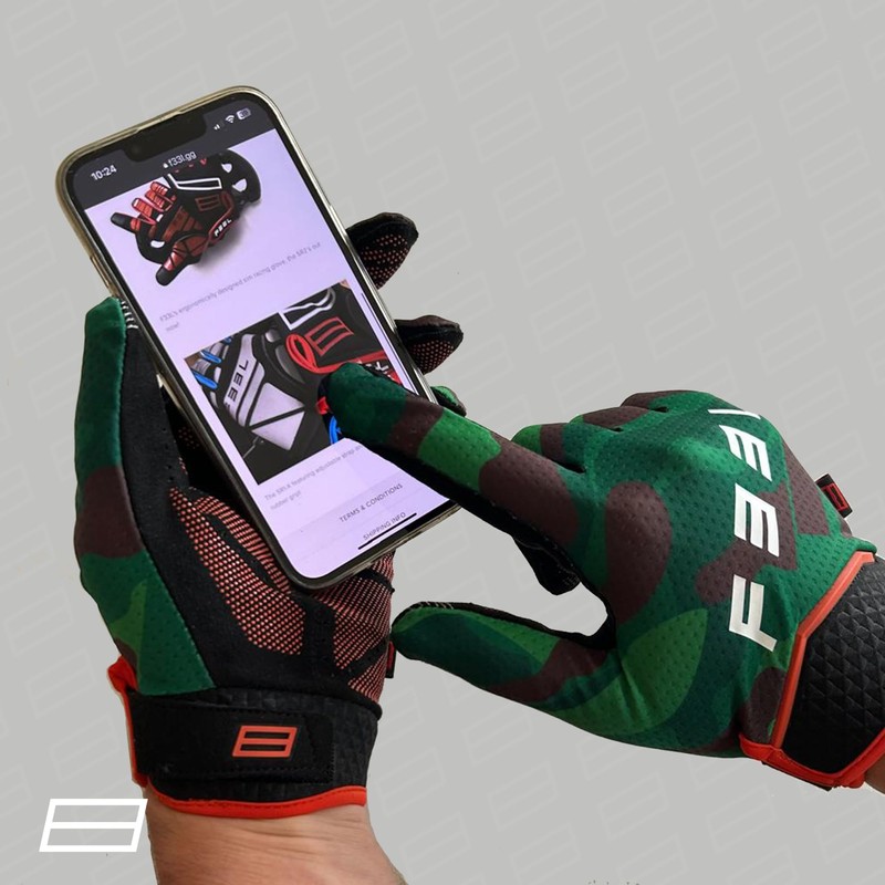 F33L SR3 Diamond Sim Racing Gloves - Camo Green (Large)