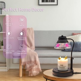 WARMCITY Electric Candle Warmer Lamp with Colorful Diamond Lampshade, Metal Wax Melting Lattern with Timer and Dimmer, Adjustable Height Candle Melting Lamp Home Decor (Black Purple)