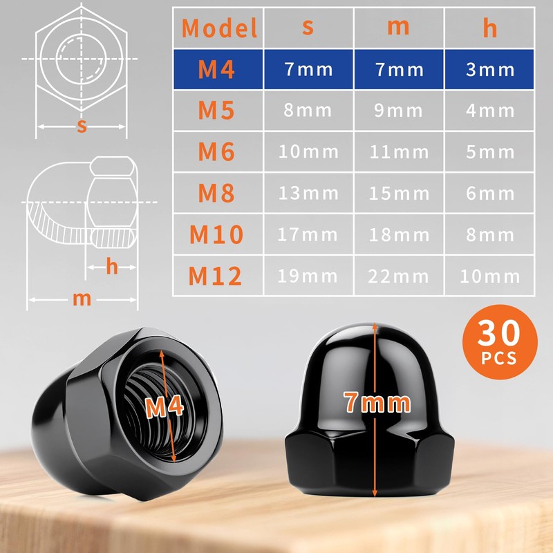 SWTYExt Acorn Nuts M4 Stainless Steel Pack of 30 Acorn