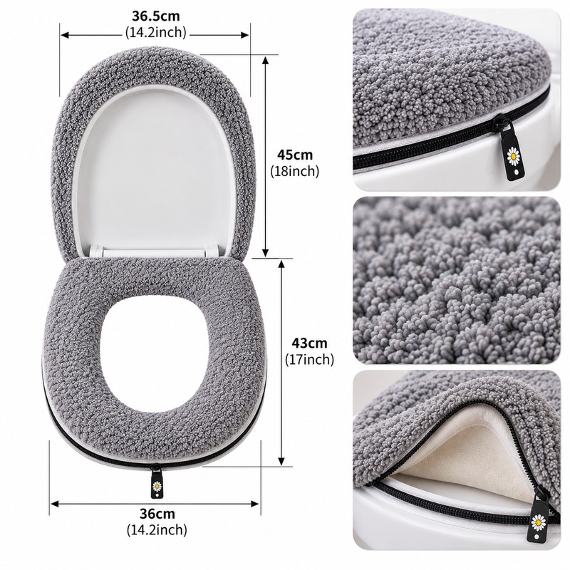Thickened Toilet Seat Cushion for Winter – Soft Machine-Washable Cover