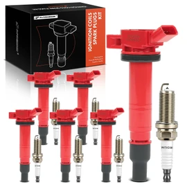 A-Premium (Red) Set of 12 Ignition Coil Pack and Iridium Spark Plugs Compatible with Toyota Tacoma 2005-2015, Tundra 2005-2011, 4Runner 2003-2009, Fj Cruiser 2007-2009, 4.0L, # 9091902248, 90919T2005