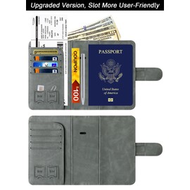 Passport Holder Cover Wallet Travel Essentials Leather Rfid Blocking Case Vacation Luggage Must Haves Travel Accessories for Men Women (120#Grey)