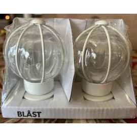 IKEA BLAST Glass Globe White Steel Curtain Round Rod Finials - Set of 2 End Caps