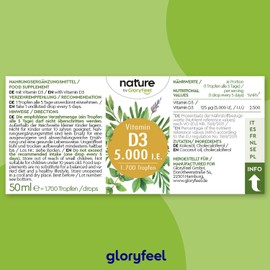 Vitamin D3-5000 IU per drop, high dose, 50 ml (1700 drops), highest stability: premium lanolin in MCT oil from coconut, laboratory tested, made in Germany without additives