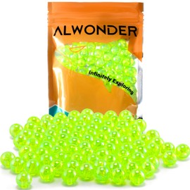Alwonder 100-Pack Fishing Beads Holographic Beads for Fishing Rigs Lures Salmon Trout Steelhead Fish Bead Saltwater Freshwater Assorted Size 10mm Chartreuse